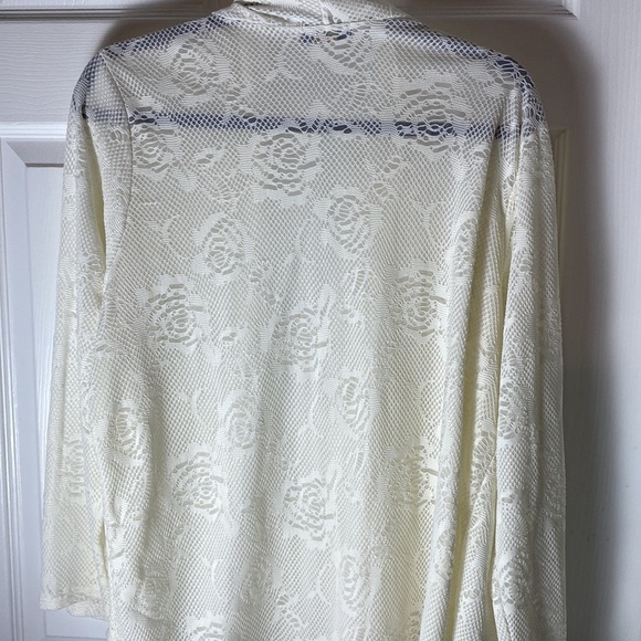 Espresso Cream Open Front Lace Detailed Cardigan Large Cover Up. - Picture 5 of 7